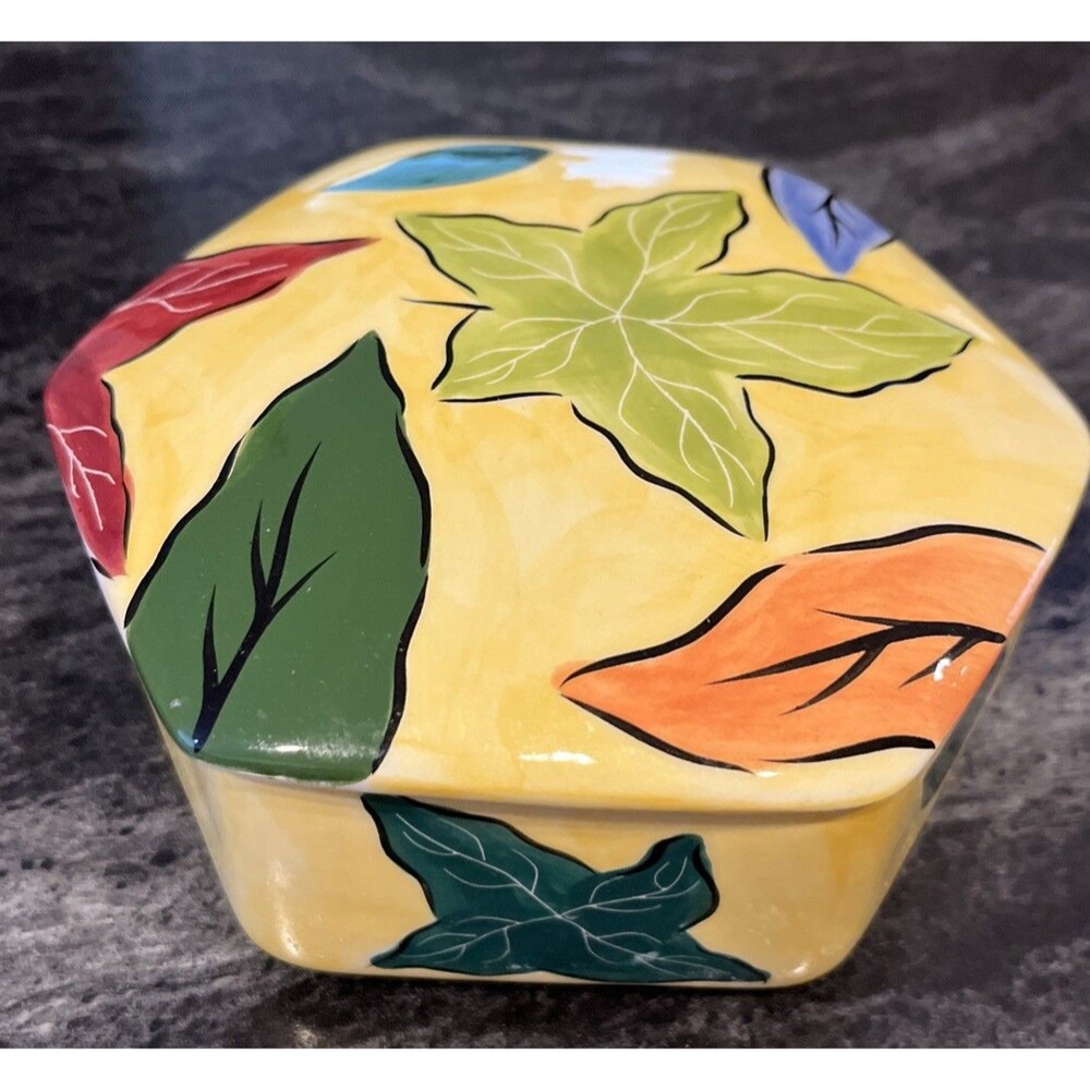 Studio Nova Porcelian Box Harvest Oak hand painted Philippines 5 1/2 x 2inch